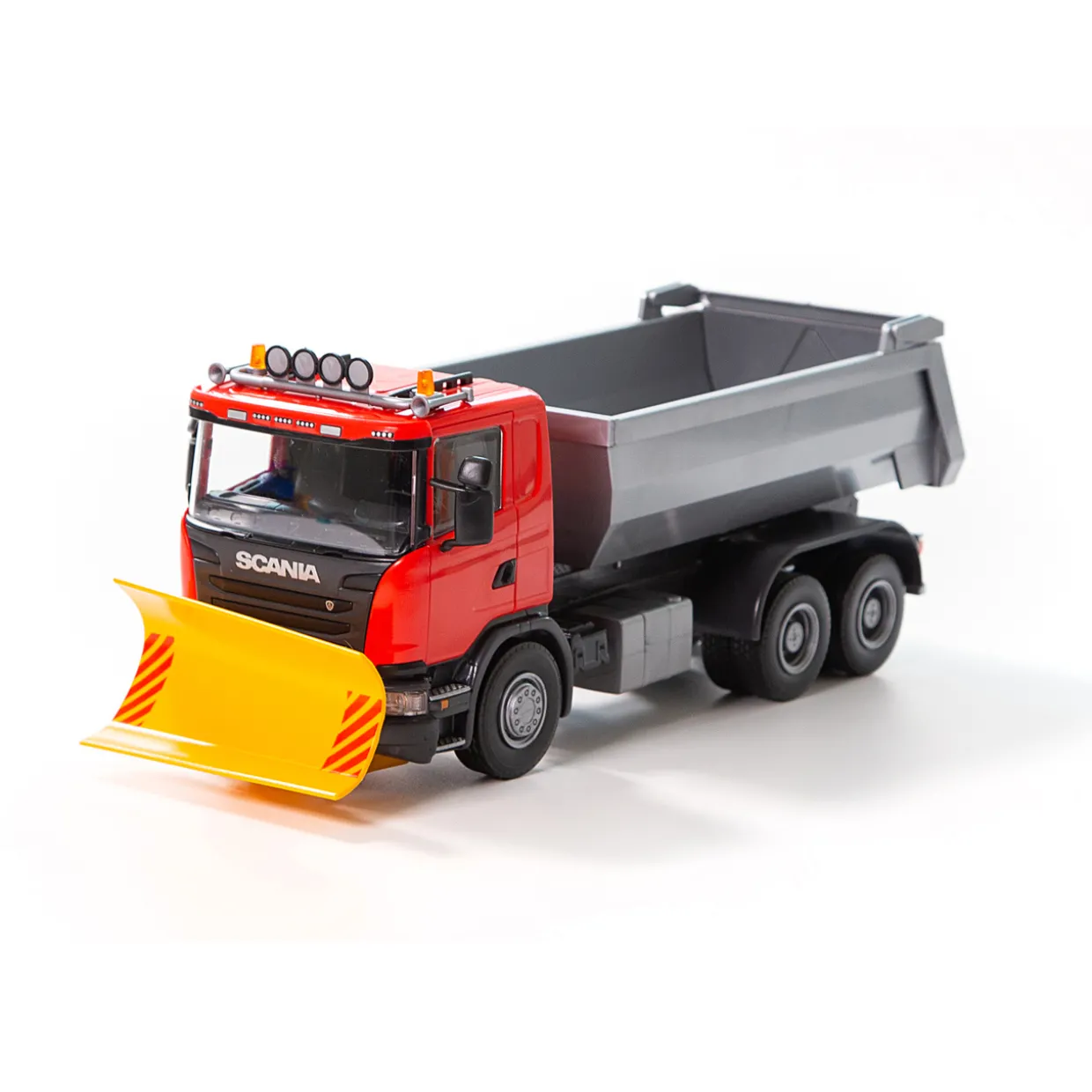 EMEK LEKSAKSBIL TIPPBIL MED PLOG SCANIA RÖD 1:25